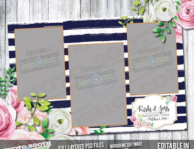 Striped Watercolor Flowers 3 side by side